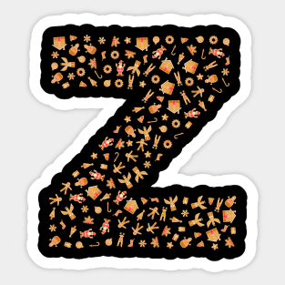 Letter Z Initial Christmas Decorations Gingerbread Sticker